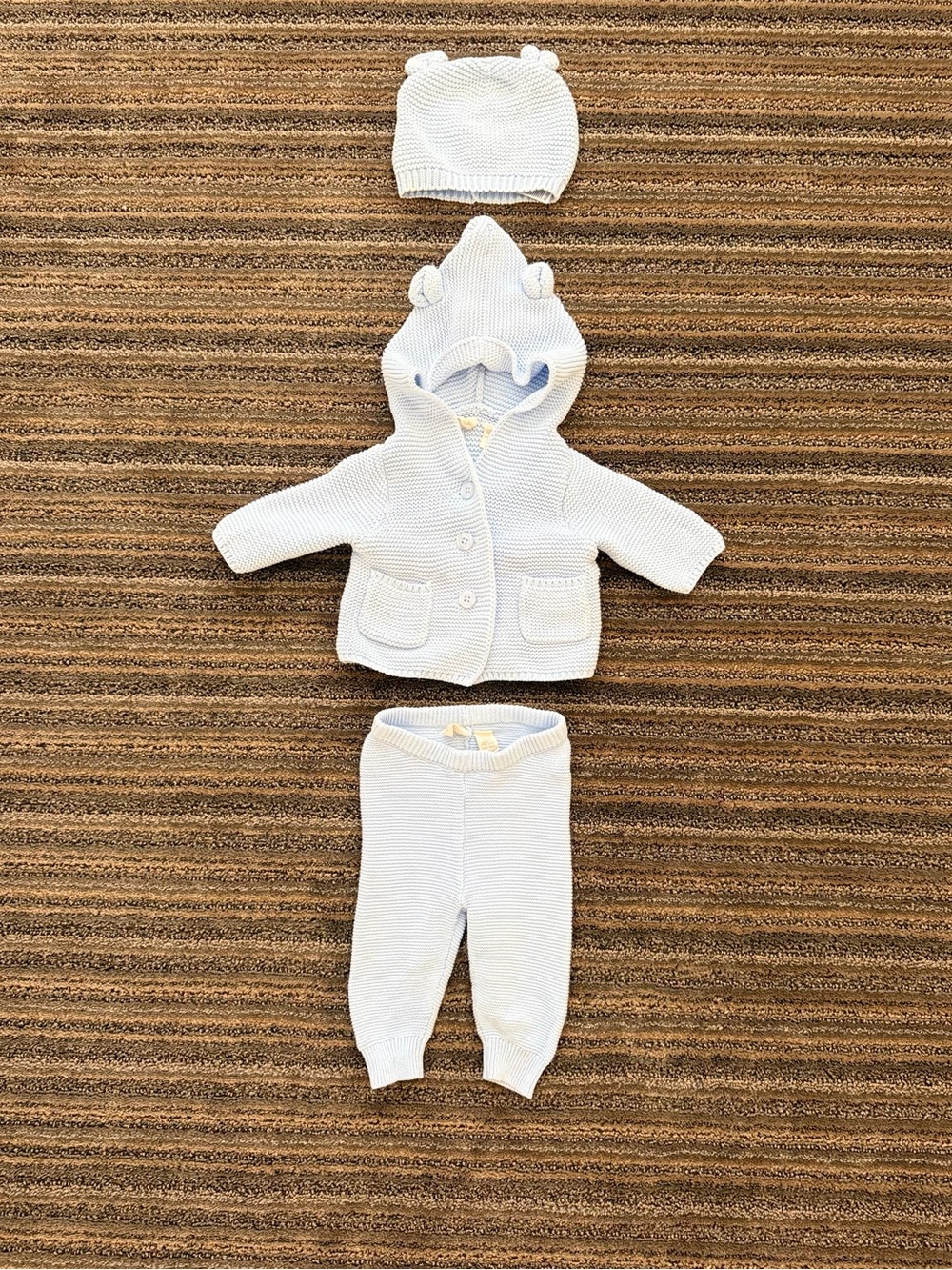 GAP Light Blue Knit Hooded Jacket, Pants & Hat Set